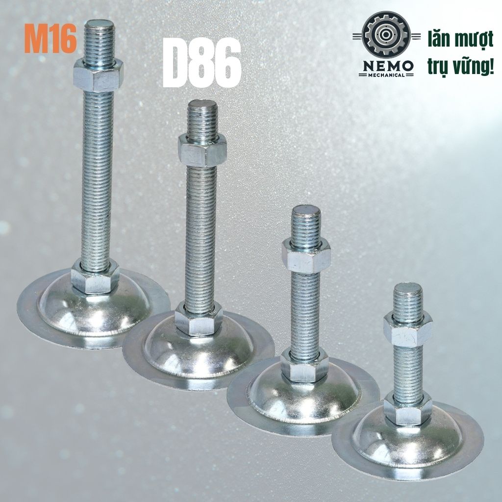 Chân Tăng Chỉnh Đế Thép Mạ Kẽm – Giải Pháp Cân Bằng Bàn Thao Tác & Băng Tải (M10, M12, M16)